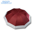 28 Polegada 10K Qualidade Produtos Chineses Américas Mercado 3 Dobre Grande Fabricante de Guarda-chuva com Borda de Pontos